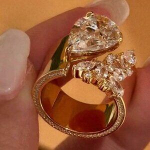 NEW 14K Gold Plated Pear Cut CZ Statement Ring | Luxe Fashion Sparkle | Bridal